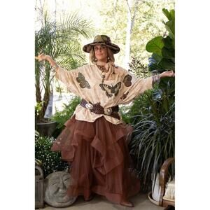 Jaded Gypsy Boho Tulle Ruffle Skirt Midi Brown Layered Festival Fairycore
